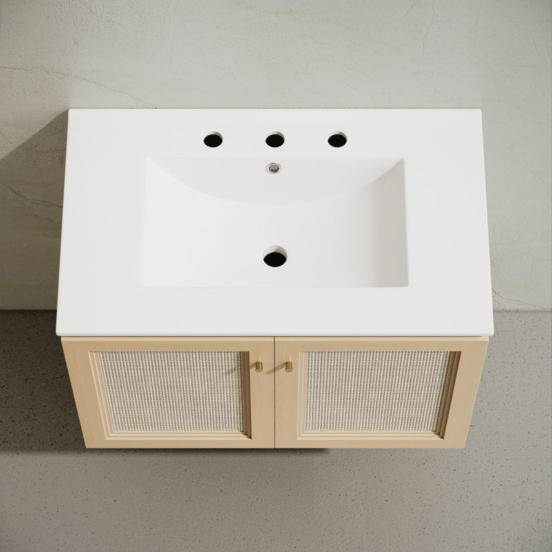 Classe 30" Wall-Mounted Bathroom Vanity in Natural Oak with Widespread Faucet Holes Vanity Top