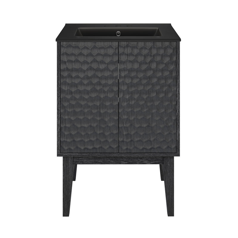 Bosse 24" Freestanding Bathroom Vanity in Black Oak with Black 3-Hole Centerset Sink Top