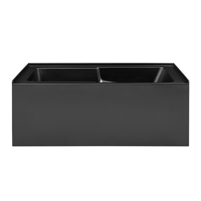 Voltaire 60 x 32 Skirted Left Drain Soaking Apron Bathtub in Matte Black with Integrated Overflow and Armrest, Drain Included