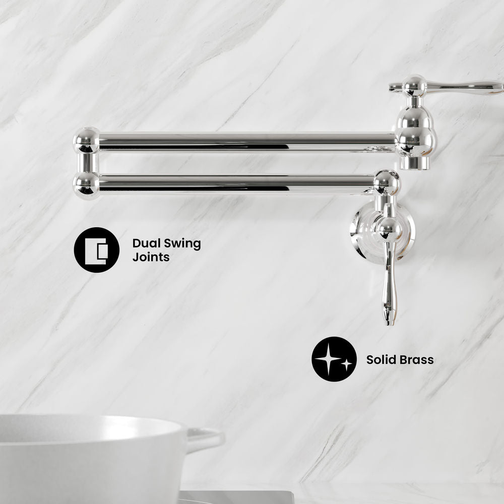 Plaisir Retractable Wall Mount Pot Filler Faucet in Polished Chrome