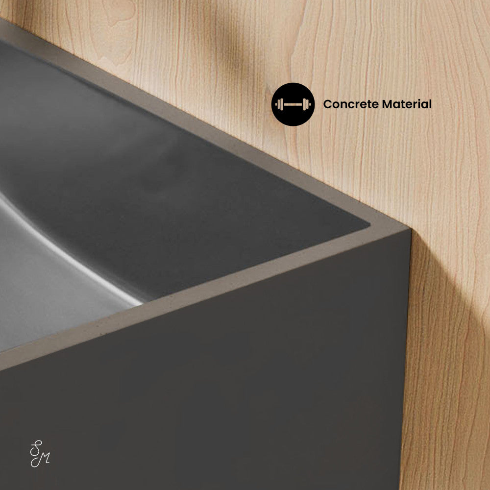 Lisse 16" Concrete Rectangle Wall-Mounted Sink with Left Side Faucet Mount in Matte Dark Gray