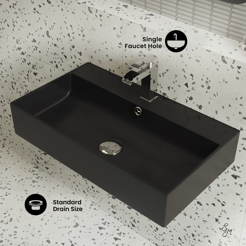 Claire 22" Rectangle Wall-Mount Bathroom Sink in Matte Black