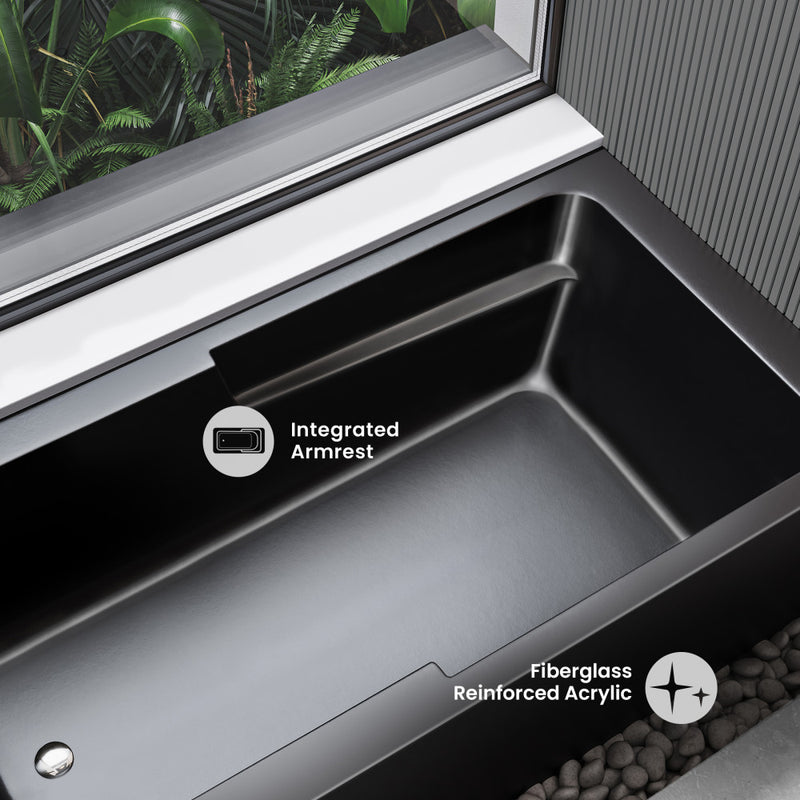 Voltaire 60 x 32 Skirted Left Drain Soaking Apron Bathtub in Matte Black with Integrated Overflow and Armrest, Drain Included