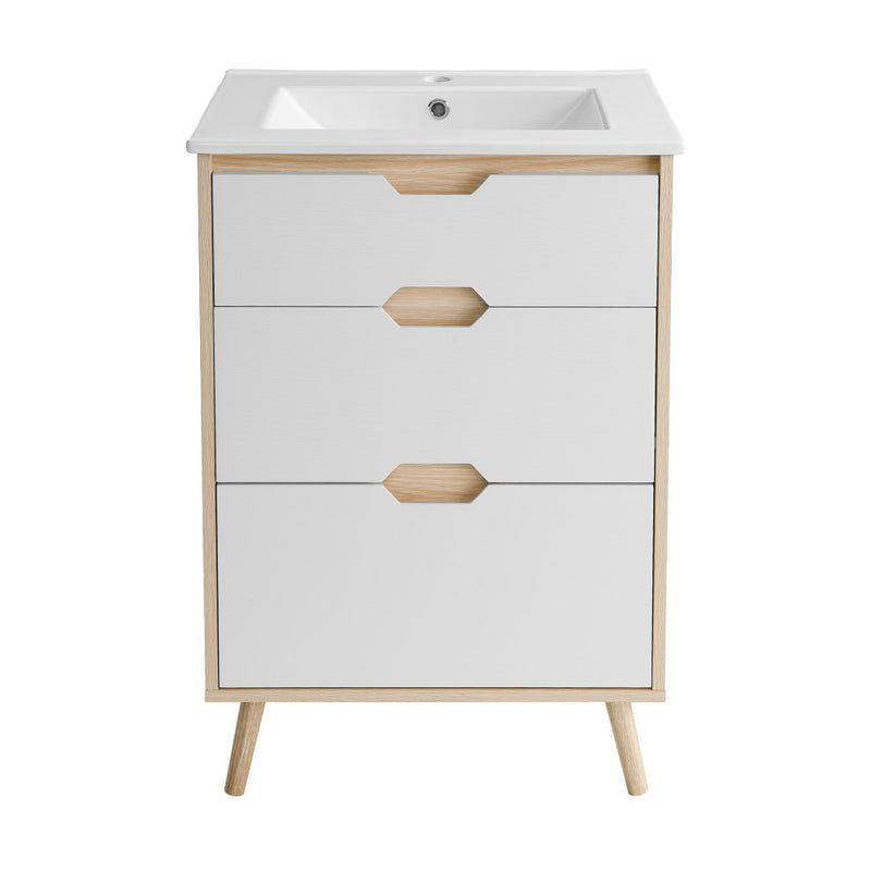 Brusque 24" Freestanding Bathroom Vanity in Natural Oak with Sink Top