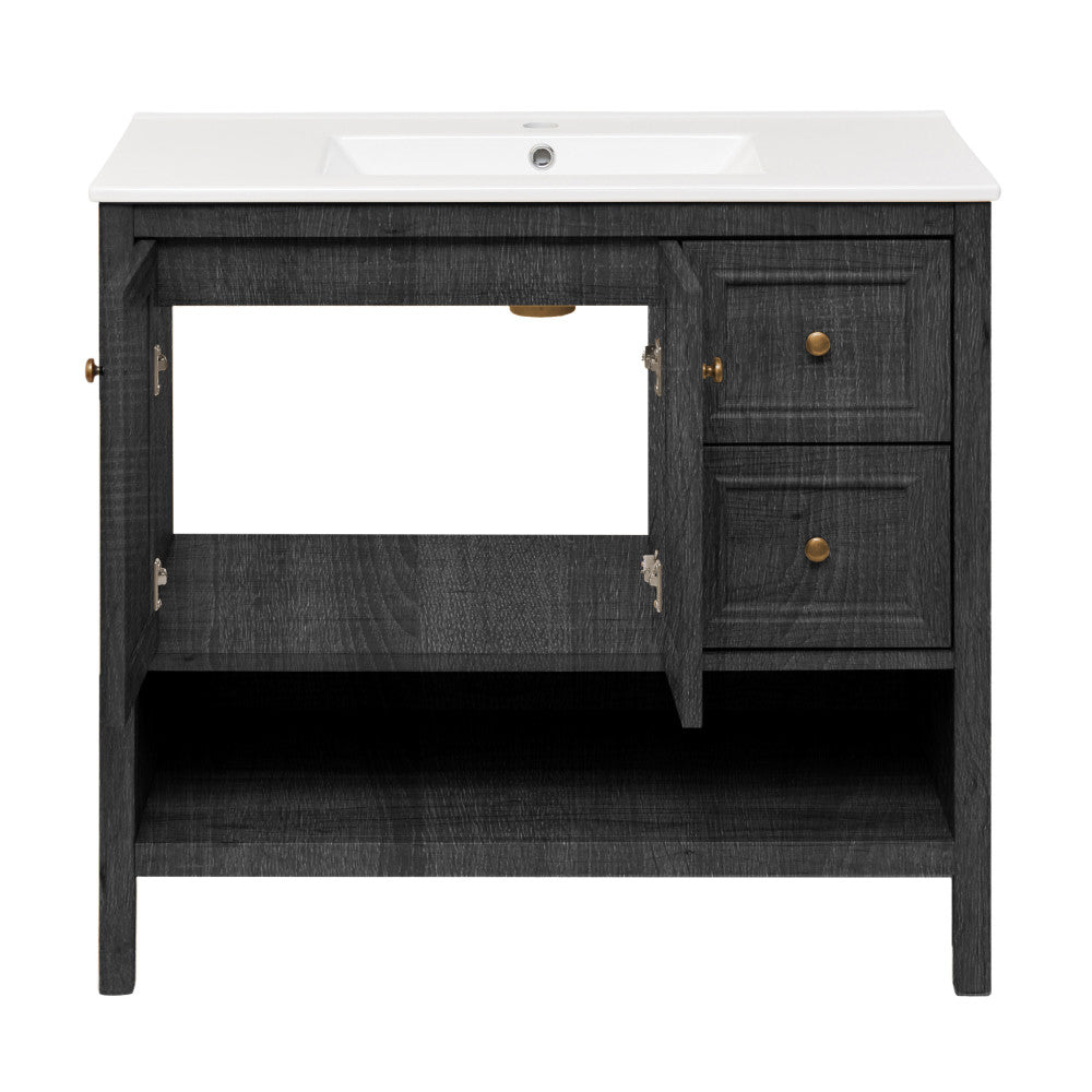 Chateau 36" Freestanding Bathroom Vanity in Black Oak with Sink Top
