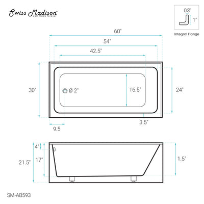 Voltaire 60 x 30 Skirted Left Drain Soaking Alcove Bathtub in Glossy White