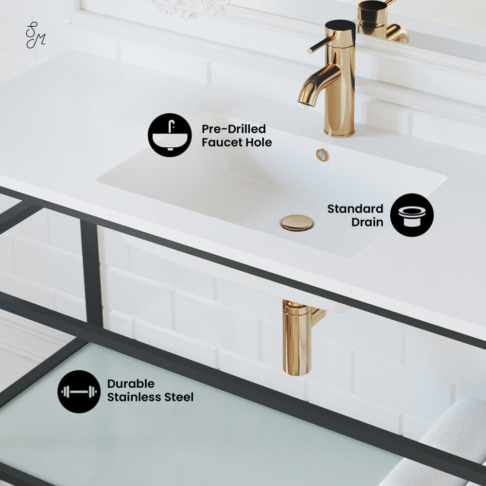 Pierre 48 Single, Metal Frame, Open Shelf, Bathroom Vanity