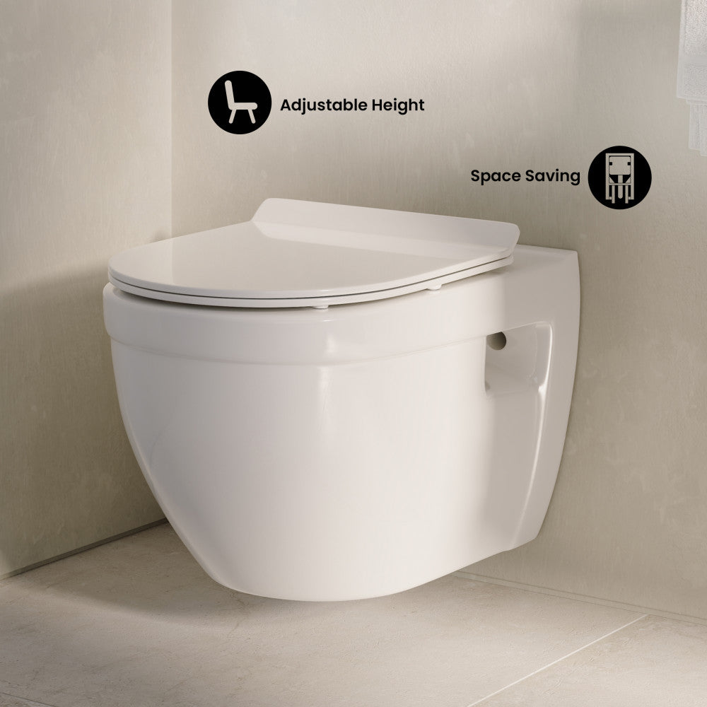 Ivy Wall-Hung Toilet Bundle 0.8/1.6 GPF Dual Flush in Glossy White with Brass Flush Plate