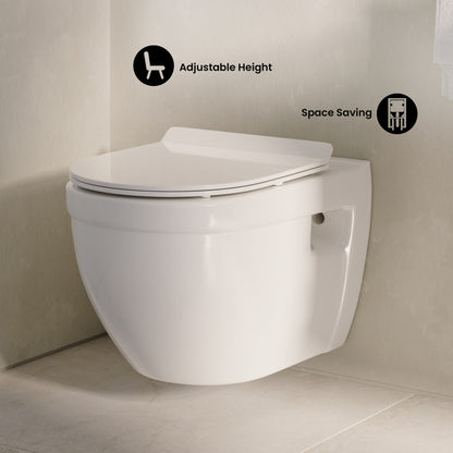 Ivy Wall-Hung Toilet Bundle 0.8/1.6 GPF Dual Flush in Glossy White with Brass Flush Plate