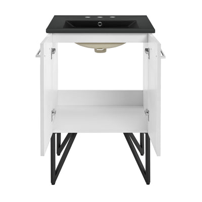 Annecy 24 in. White Bathroom Vanity With Black, 3-Hole Ceramic Sink Top