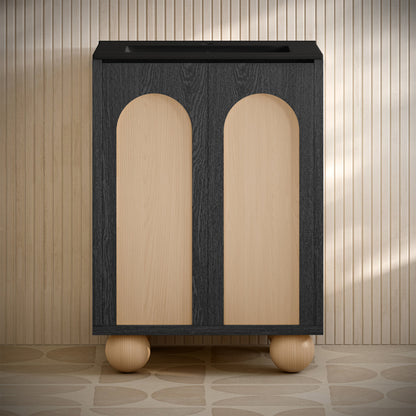 Porte 24" Freestanding Bathroom Vanity in Black Oak with Black Sink Top