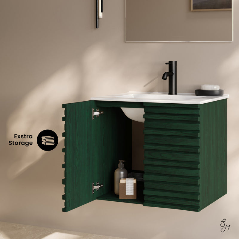 Cascade 24" Wall-Mounted Bathroom Vanity in Green Oak with Sink Top