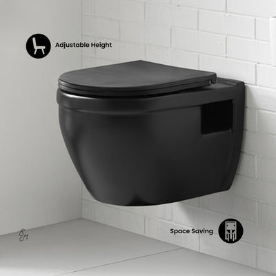 Ivy Wall-Hung Toilet Bundle 0.8/1.6 GPF Dual Flush in Matte Black with Brass Flush Plate