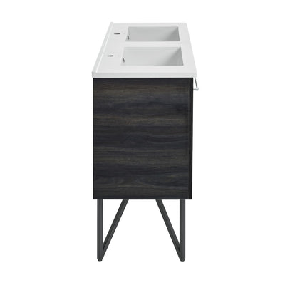 Annecy 48 in. Black Walnut, Double Basin Bathroom Vanity With White Ceramic Sink Top