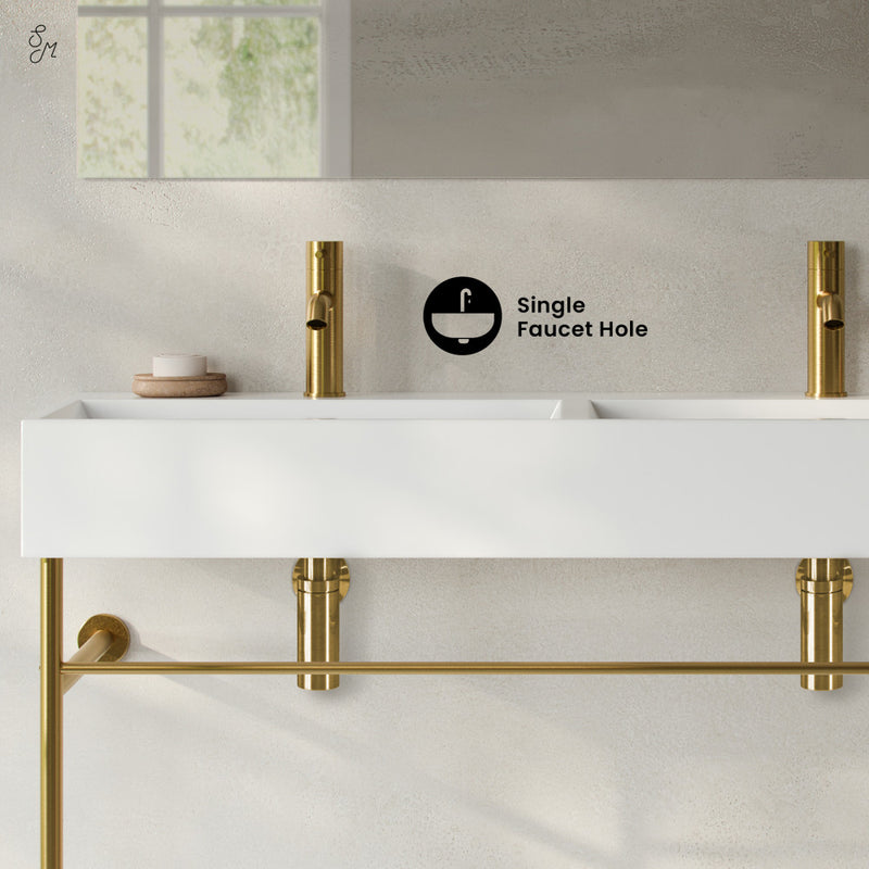 Claire 48" Double Basin Console Sink with Brushed Gold Legs