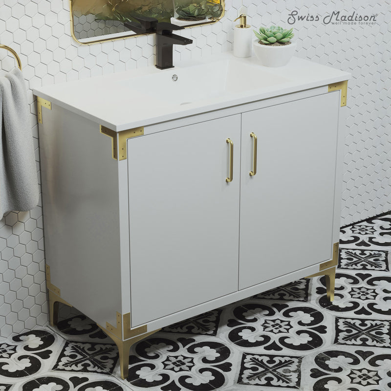 Voltaire 36" Freestanding Bathroom Vanity in White with Sink Top