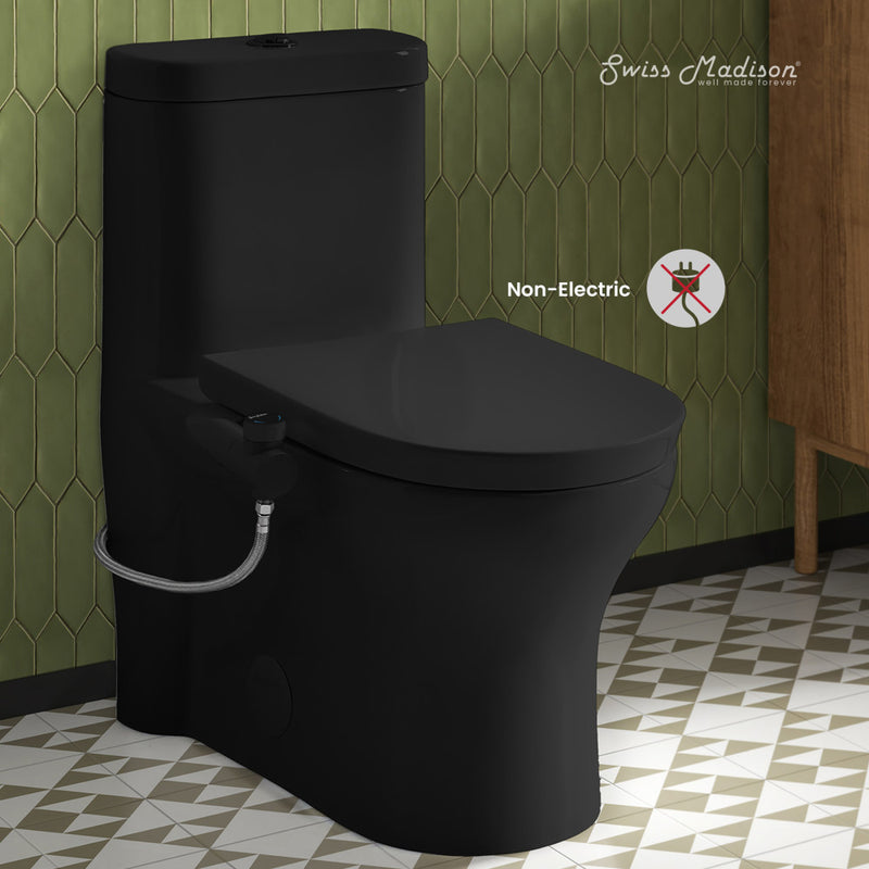 Aqua Non-Electric Bidet Toilet Attachment in Glossy Black with Black Knob