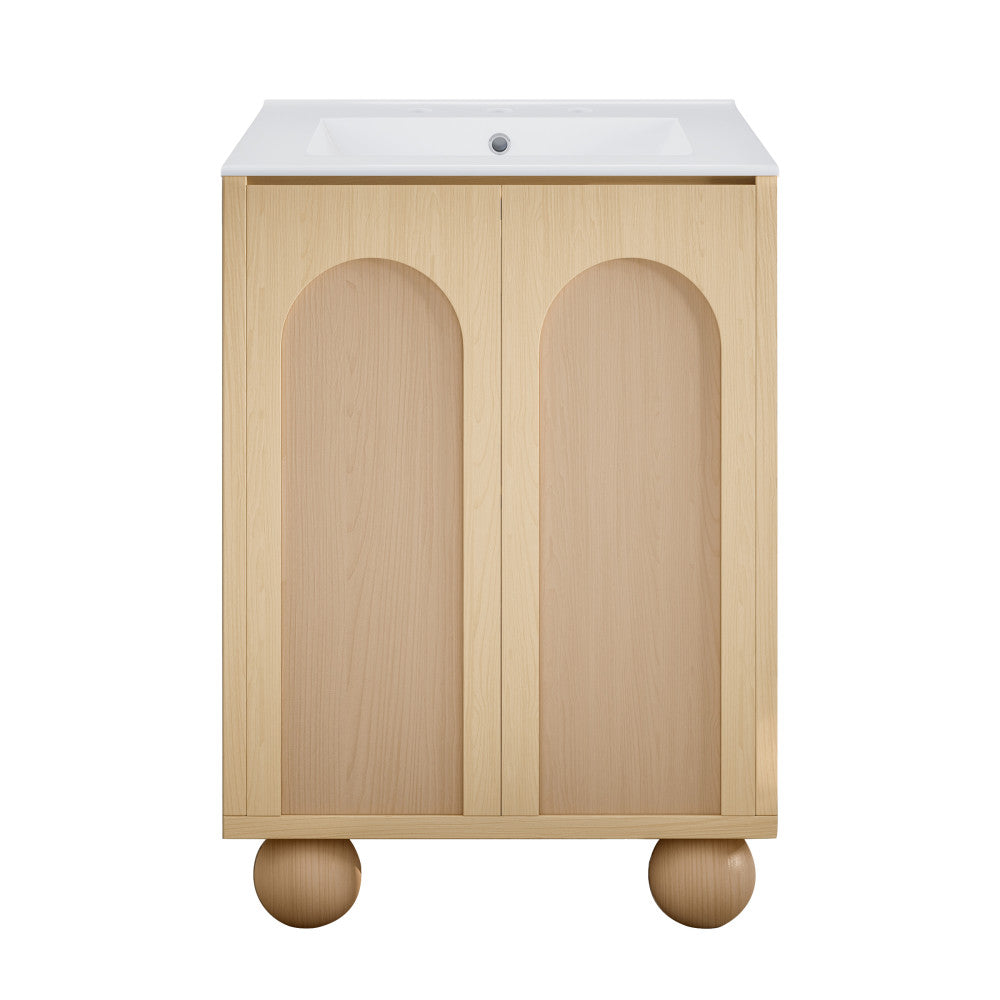 Plaisir II 24" Freestanding Bathroom Vanity in Natural Oak with 3-Hole Widespread Sink Top