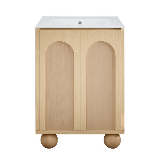 Plaisir II 24" Freestanding Bathroom Vanity in Natural Oak with 3-Hole Widespread Sink Top