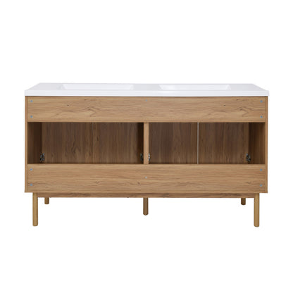 Classe 60" Freestanding Bathroom Vanity in Golden Oak with 3-Hole Widespread Double Basin Sink Top