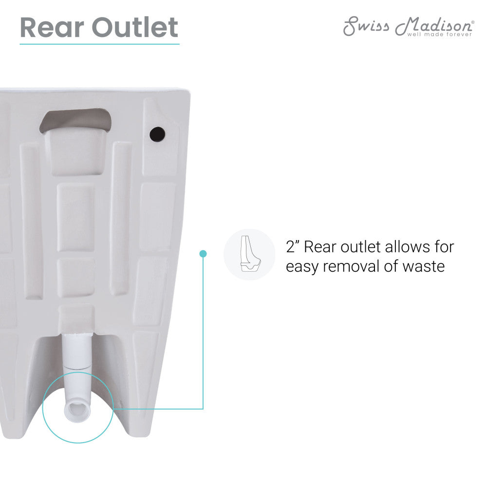 Waterless urinal in white, rear outlet for easy waste removal.