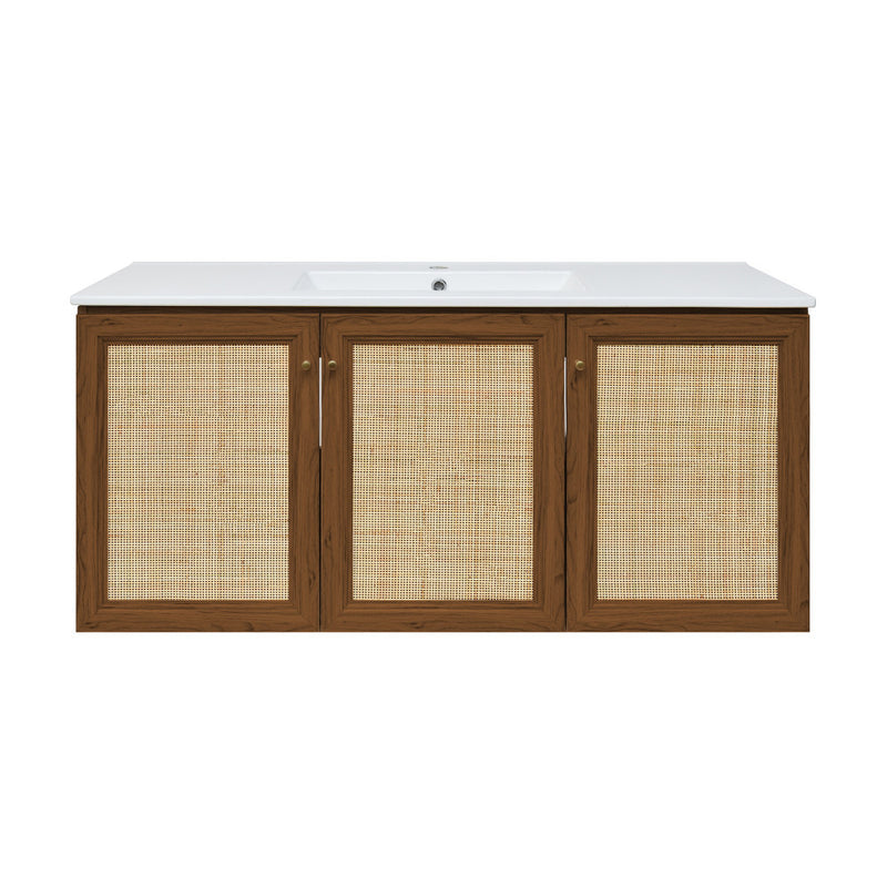 Classe 48" Wall-Mounted Bathroom Vanity in Brown Oak