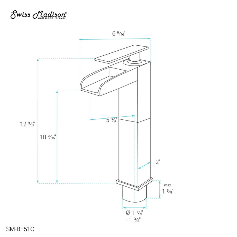 Concorde Single Hole, Single-Handle, High Arc Waterfall, Bathroom Faucet in Chrome