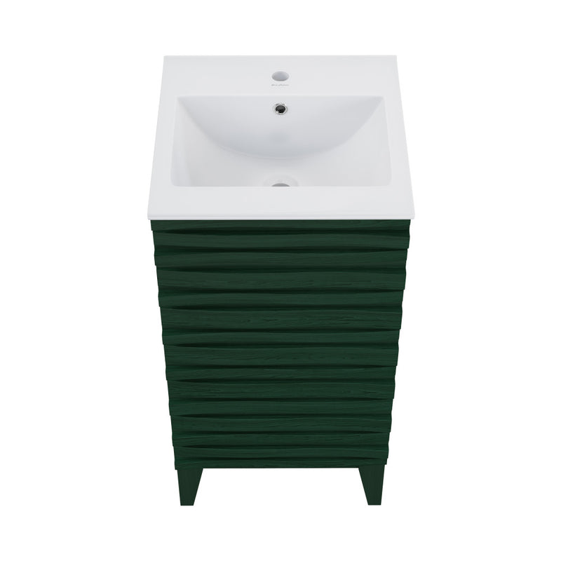 Cascade 18" Freestanding Bathroom Vanity in Green Oak with Sink Top