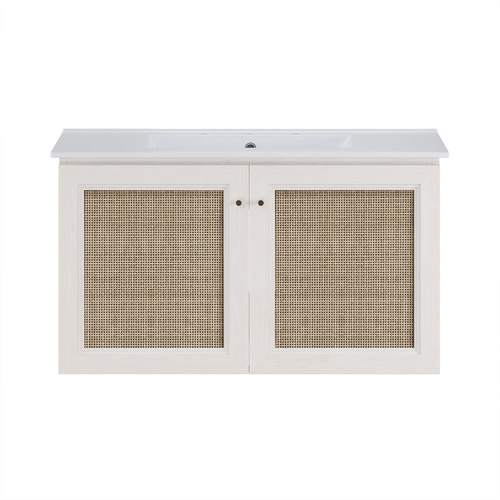 Classe 36" Wall-Mounted Bathroom Vanity in White Oak with Widespread Faucet Holes Vanity Top
