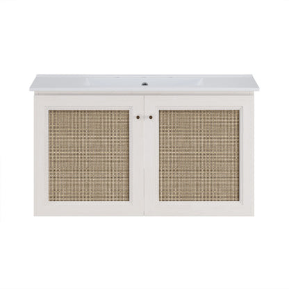 Classe 36" Wall-Mounted Bathroom Vanity in White Oak with Widespread Faucet Holes Vanity Top