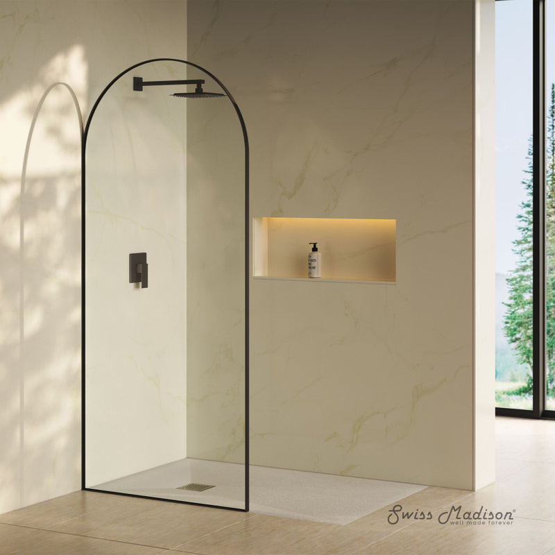 Porte 34 x 76 Framed Fixed 3/8 in. (10mm) Clear Tempered Glass Shower Door with Black Matte Frame