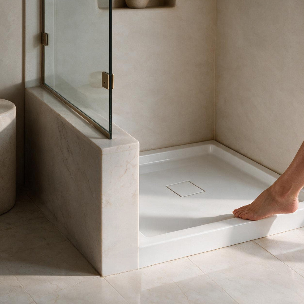 Marquette 36 x 36 Shower Pan Base with Center Drain in Glossy White