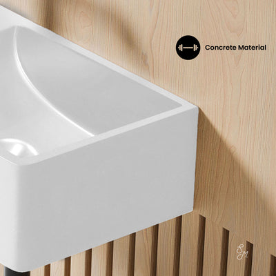 Lisse 16" Concrete Rectangle Wall-Mounted Sink with Left Side Faucet Mount in Matte White
