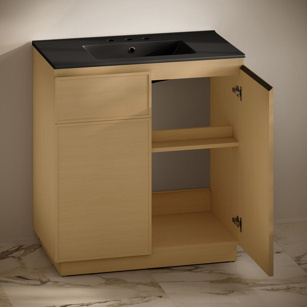 St. Tropez 36" Freestanding Bathroom Vanity in Natural Oak with Black 3-Hole Widespread Sink Top