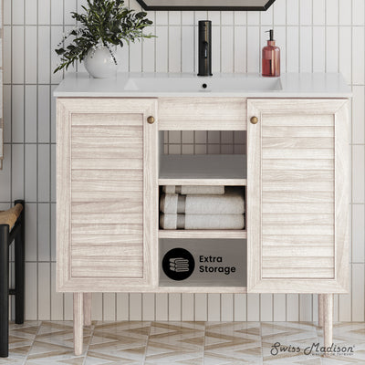 Bron 36" Freestanding Bathroom Vanity in White Oak with Sink Top