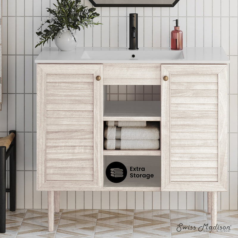 Bron 36" Freestanding Bathroom Vanity in White Oak with Sink Top