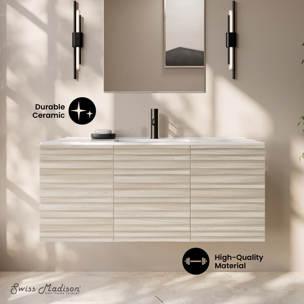 Cascade 48" Wall-Mounted Bathroom Vanity in White Oak with Sink Top