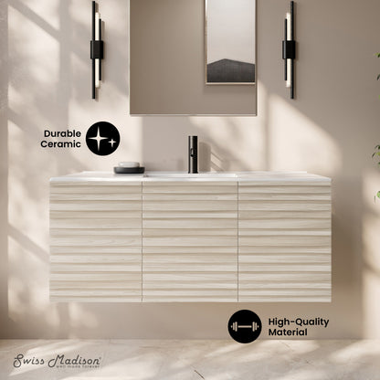 Cascade 48" Wall-Mounted Bathroom Vanity in White Oak with Sink Top