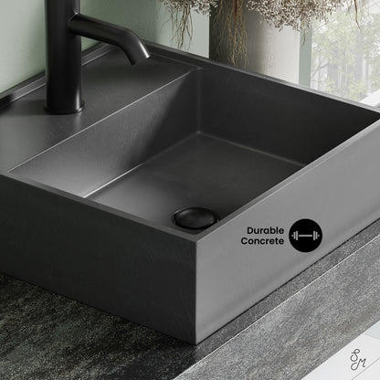 Lisse 16" Square Concrete Vessel Bathroom Sink in Dark Grey