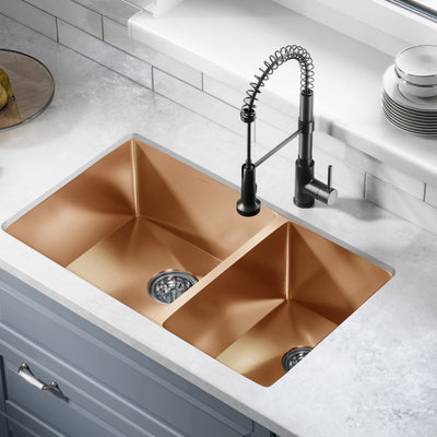 Rivage 33 x 20 Stainless Steel, Dual Basin, Undermount Kitchen Sink in Rose Gold