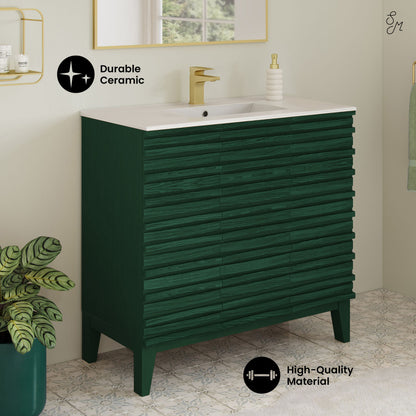 Cascade 36" Freestanding Bathroom Vanity in Green Oak with Sink Top