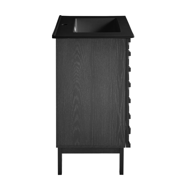 Cascade 24 in. Black Oak Bathroom Vanity With Black Ceramic Sink Top