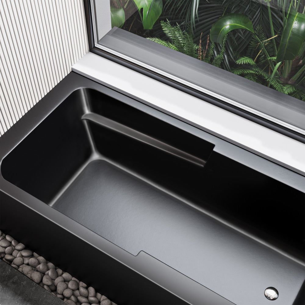 Apron front alcove bathtub 60 inch in matte black with right-hand drain.