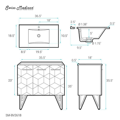 Annecy 36" Freestanding Bathroom Vanity in Phantom Black with Sink Top