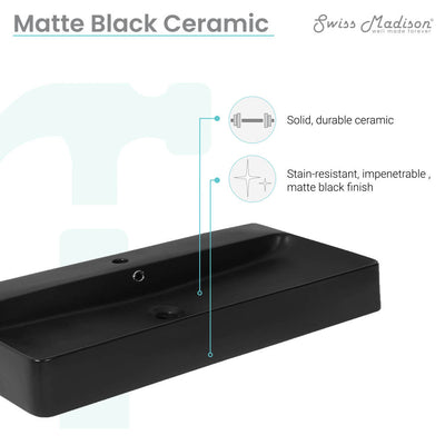 Carre 36"  Rectangle Wall-Mount Bathroom Sink in Matte Black