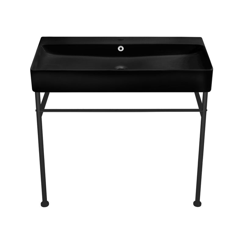 Carre 36 Ceramic Console Sink Matte Black Basin Black Legs