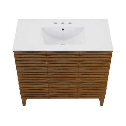 Cascade 36 in. Brown oak Bathroom Vanity With White, 3-Hole Ceramic Sink Top