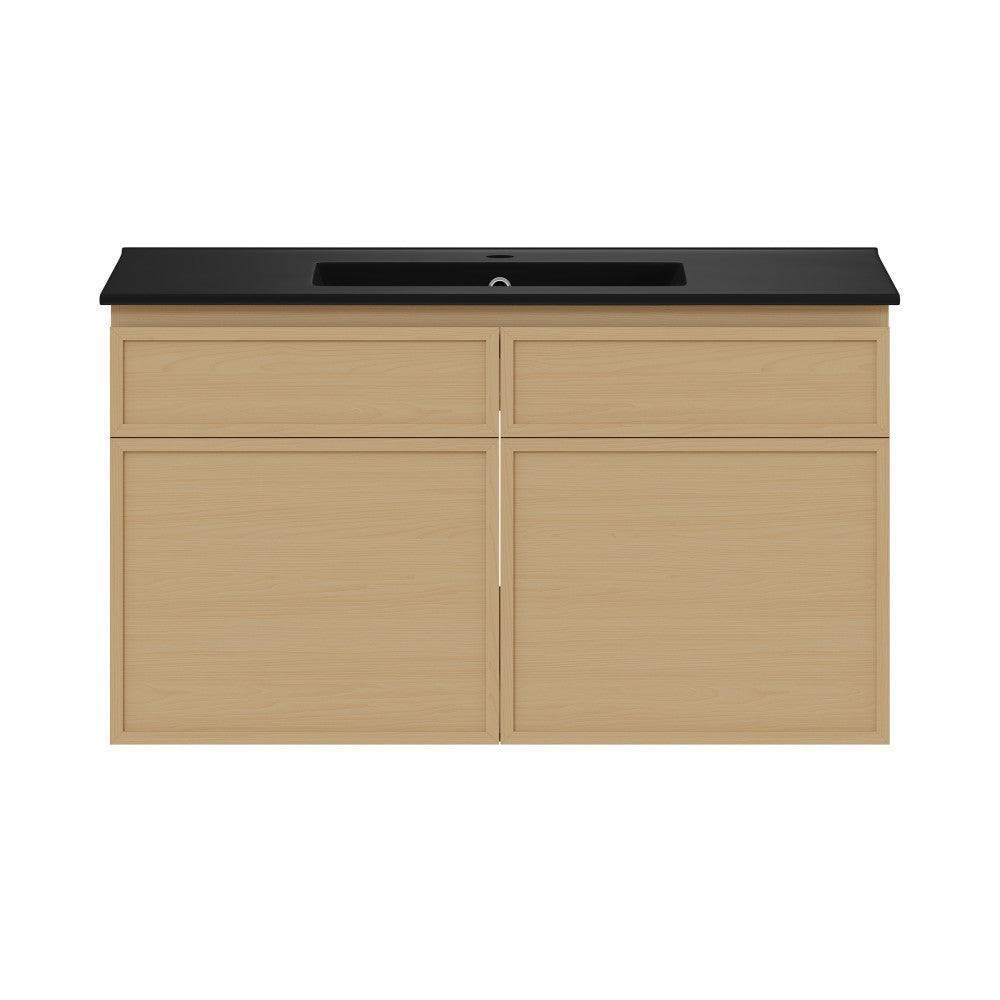 St. Tropez 36" Wall-Mounted Bathroom Vanity in Natural Oak with Black Sink Top