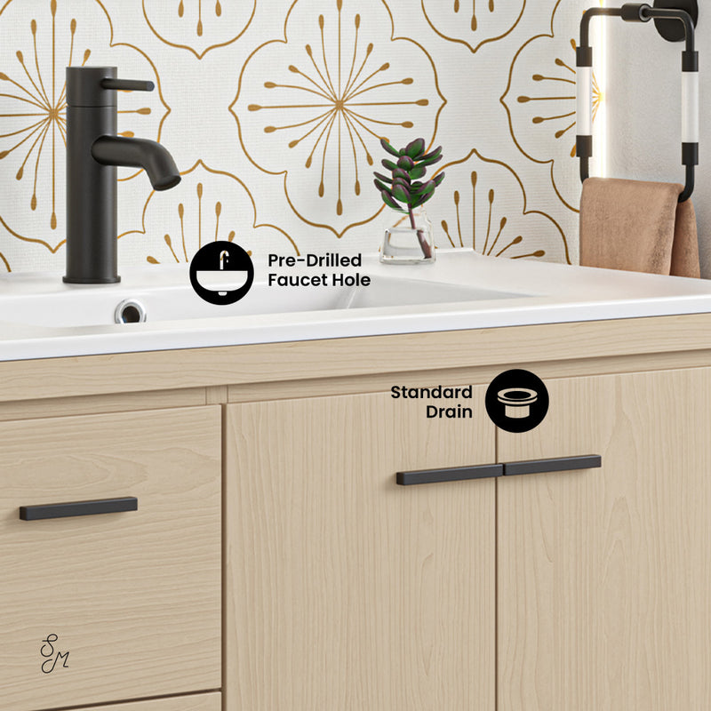 Virage 36" Freestanding Bathroom Vanity in Natural Oak with Sink Top