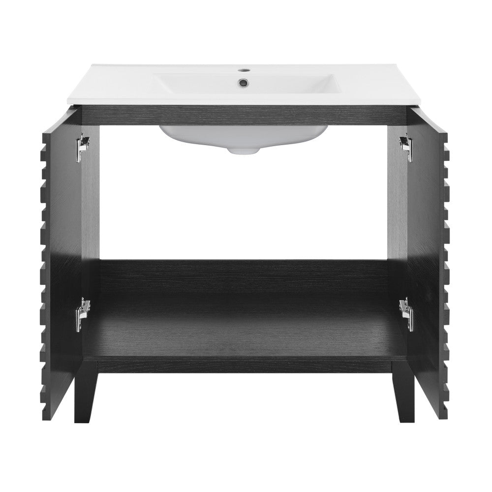 Cascade 30" Freestanding Bathroom Vanity in Black Oak with Sink Top